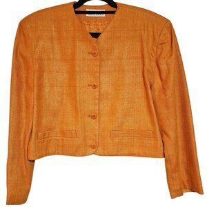 Linda Allard For Ellen Tracy Womens Orange Silk Button-Front Blazer Jacket Size